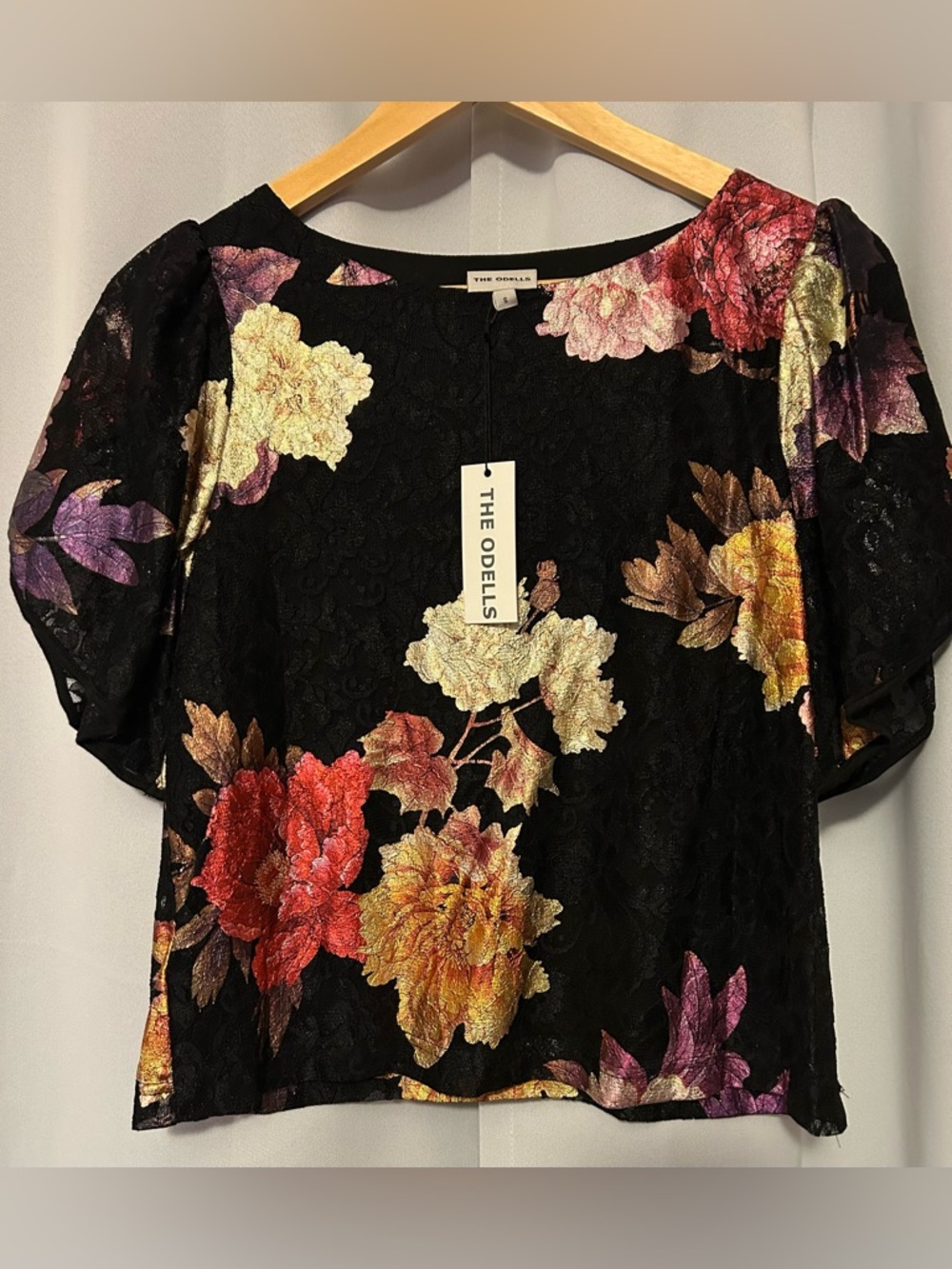NWT - Anthropologie The Odells Jack + Millie blouse black metallic floral
